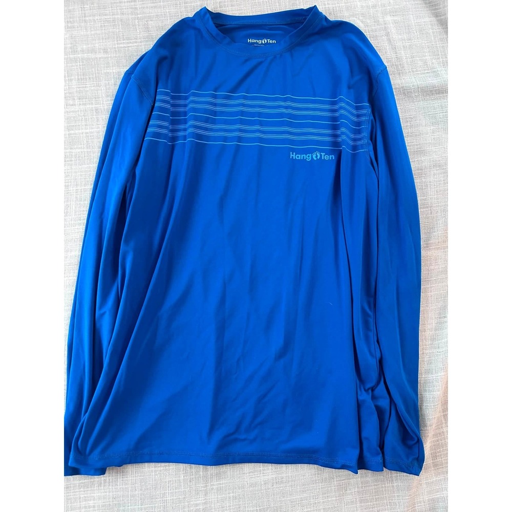Hang Ten Sun Shirt Mens Large Blue UPF 50+ Long Sleeve Rash Guard Swim Top